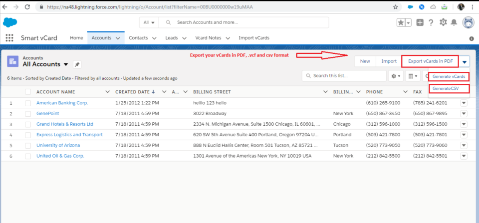 screenshot of Astrea Smart vCard